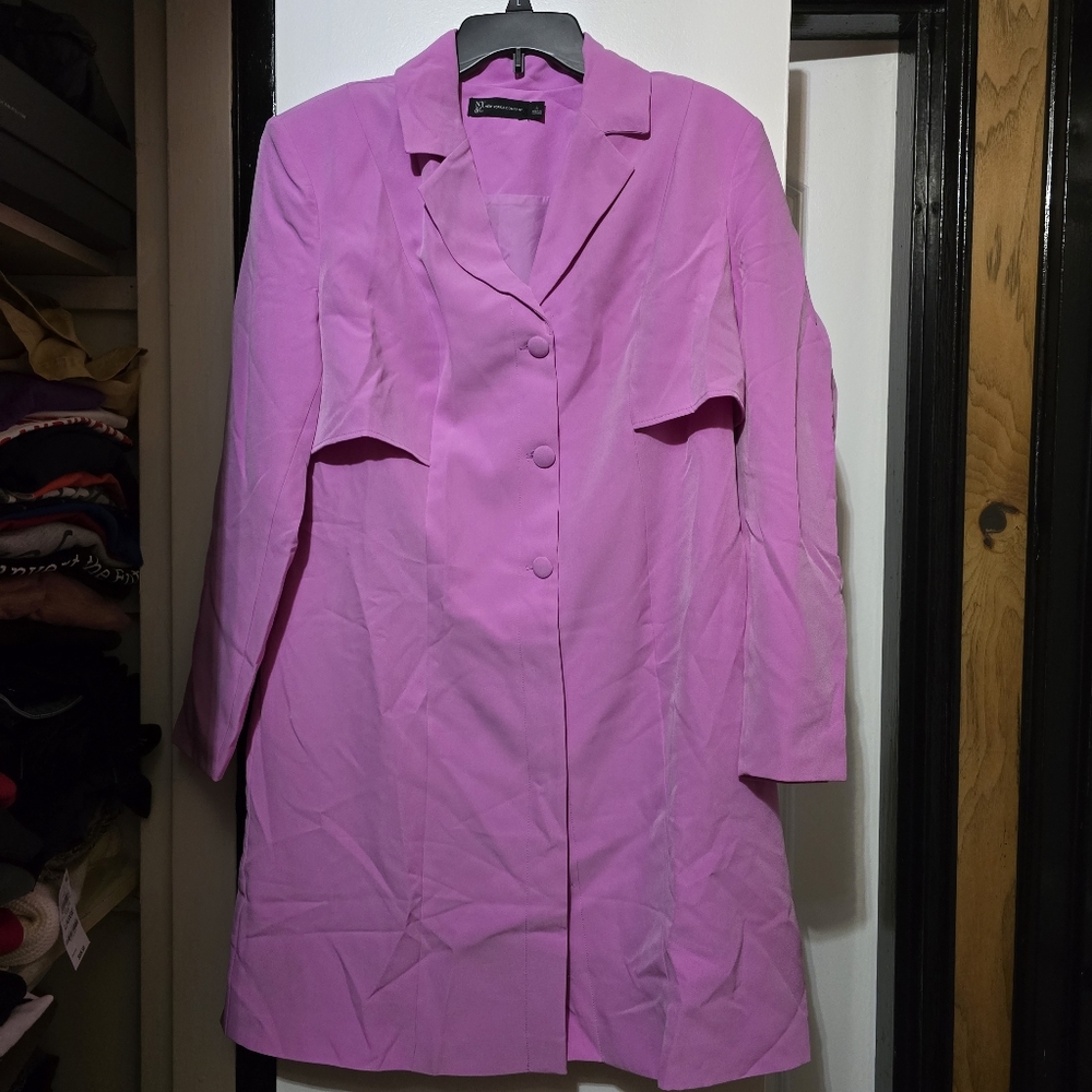 New York & Company Pink Women's Buttoned Down Coat Dress W Padded Shoulder - L